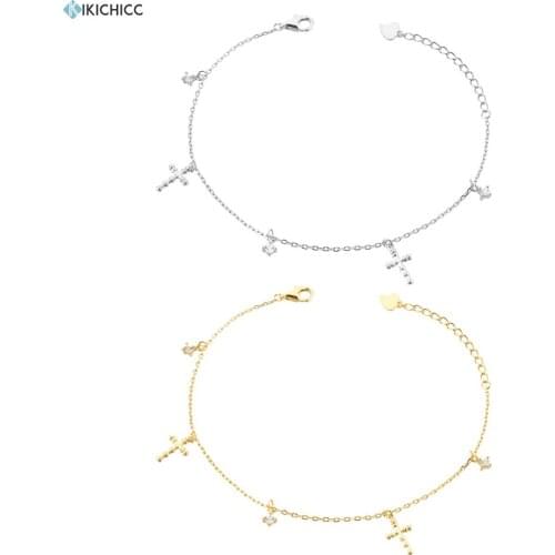 KIKICHICC New 925 Sterling Silver Gold Cross Pendant Bracelet Chain Bangle Crystal Luxury Jewelry Fine Jewelry Gift Jewels