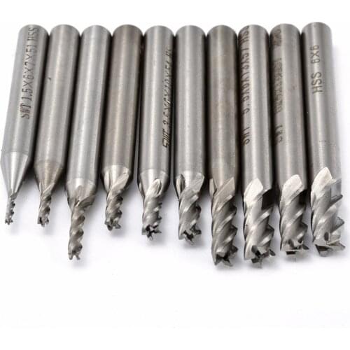 10Pcs HSS 4 Flute Milling Cutter 1.5-6mm End Mill Tool Set Straight Shank Router Bit CNC Tools for Wood Meatl