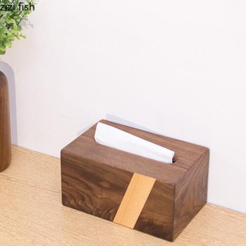 Solid Wood Tissue Box Japanese Black Walnut Beech Rectangular Paper Towel Tube Desktop Tissue Storage Box Paper Towel Holder