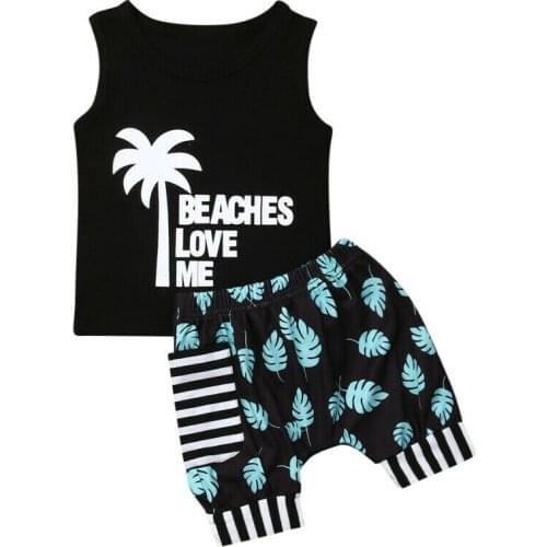 Pudcoco 2019 Summer Kids Clotnes Toddler Baby Girl Boy Coconut Tree Tops T-Shirt Vest Shorts Casual Newborn Child Outfit Clothes