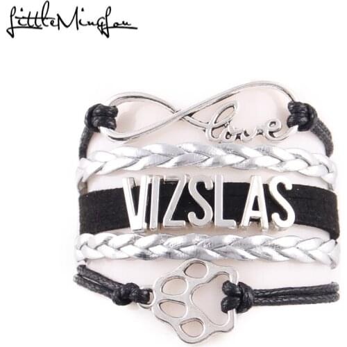 Little MingLou Infinity love Vizslas Bracelet pet dog paw charm leather wrap men bracelets & bangles for women jewelry