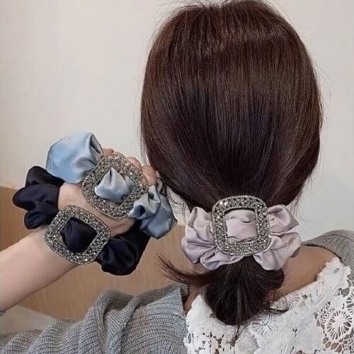 Fashion Lady Elegant Fabric Satin Hair Ties Hollow Square Ornament Hair Ropes Elastic Hair Bands Women Hair Accessories