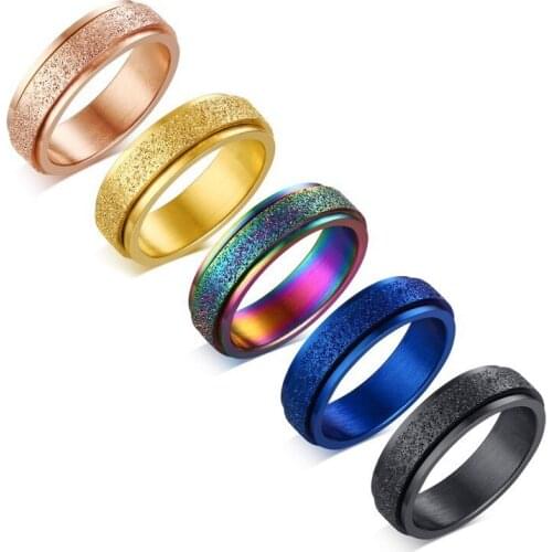 Mens Spinner Ring Unique Sandblast Stainless Steel Bridal Sets anel masculino 5 Bright Colors Option
