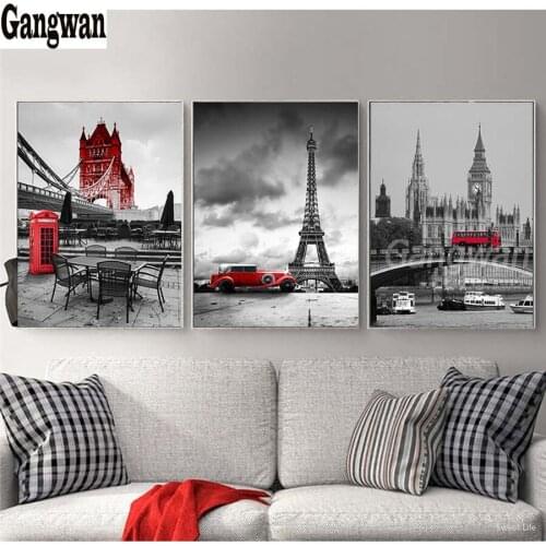 3 pcs Needlework Diamond Painting European City Landscape Diamond Embroidery All Drill Rhinestone Mosaic Picture by numbers gift