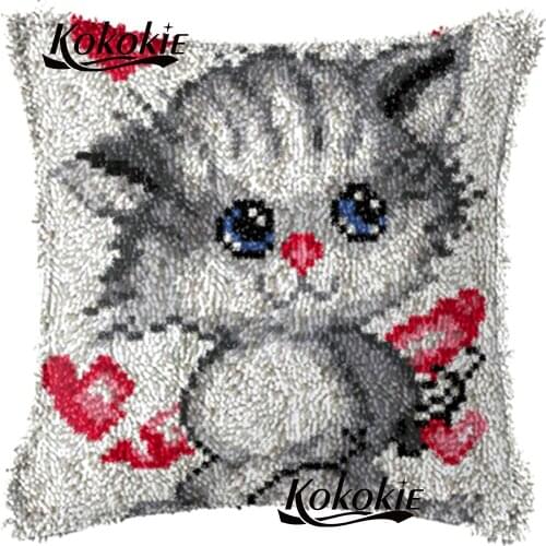 Crocheting Rug Kits Yarn cross stitch sets sale latch hook embroidery needlework sets 3d diy carpet tools cat printed cushion