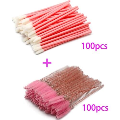 Disposable Beauty Tools Set 100 Pcs/Pack Diamond Handle Mascara Wands and Lip Gloss Cotton Swabs Eyelash Extension Tool