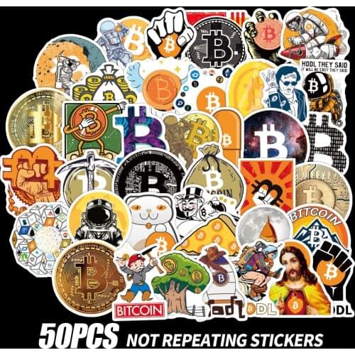 50pcs Bitcoin Stickers for Notebooks Stationery Laptop Libretas Motorcycle Scrapbook Supplies Car Waterproof Sticker Kscraft