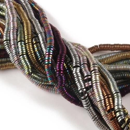 Natural Hematite Flat Round Loose Rhodium Plated Stone Beads for Jewelry Making DIY Bracelet Accessories 15" Disc Shape Rondells