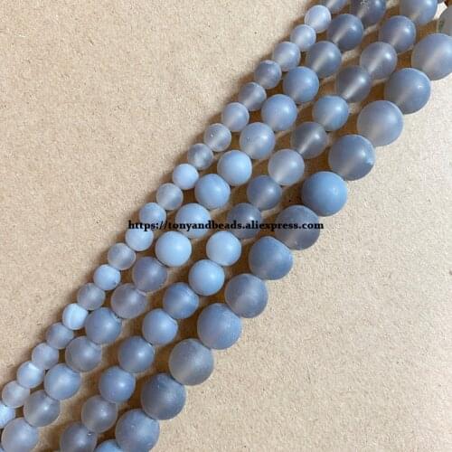 Natural Stone Matte Grey Agate Round Loose Beads 15" Strand 6 8 10 12MM Pick Size For Jewelry Making DIY