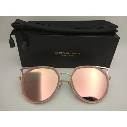 2018 New Composit Brand Sun Glasses Fashion Mirror Women Gold Retro Black Rose Gold Cat Eye Alloy Vintage Sunglasses