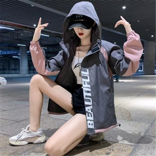 2020 Spring Autumn new tooling Jacket Female Windbreaker Loose bf Jackets student Korean Hooded Outerwear M377