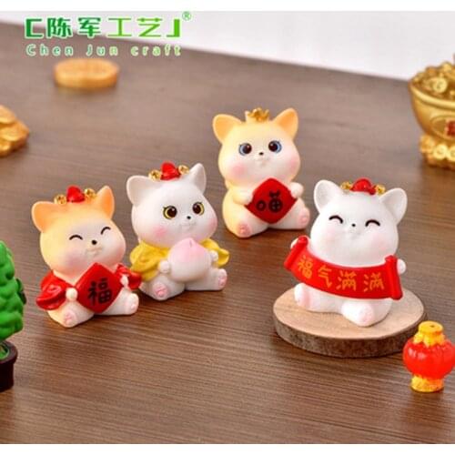 ZOCDOU 1 Piece New Year Festive Cat Small Statue Little Figurine Crafts Figure Ornament Miniatures