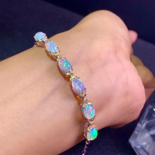 New Fashion 100% Natural and Real Opal chain bracelet 925 sterling silver Fine jewelry