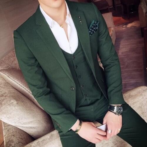 New Green Mens Suits 3 Pieces Sets Italian Party Suits Costume Homme Mariage Slim Fit Tuxedos (Jacket+Pants+Vest)