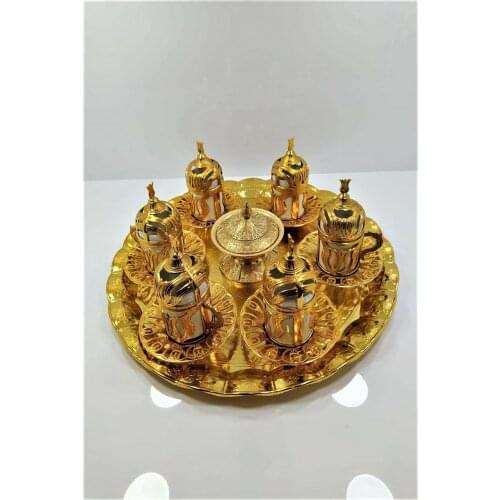 Turkey authentic WONDERFUL Copper Six Coffee Cup Sugar Bowl Full Set With Gift FREE SHIPPING FREE SHIPPING