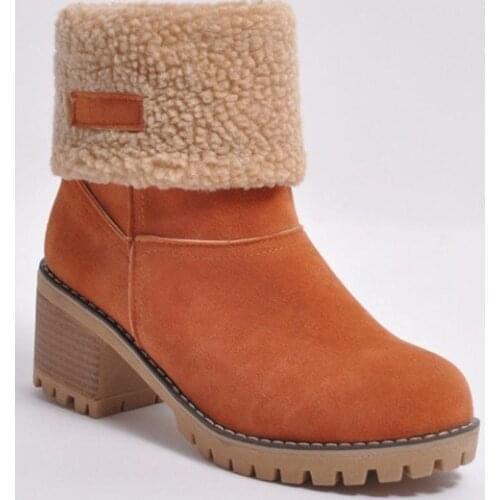 Autumn And Winter Boots Mid-Tube Warm Snow Boots Womens New Large Size European And American Thickened Orange Khaki Variety