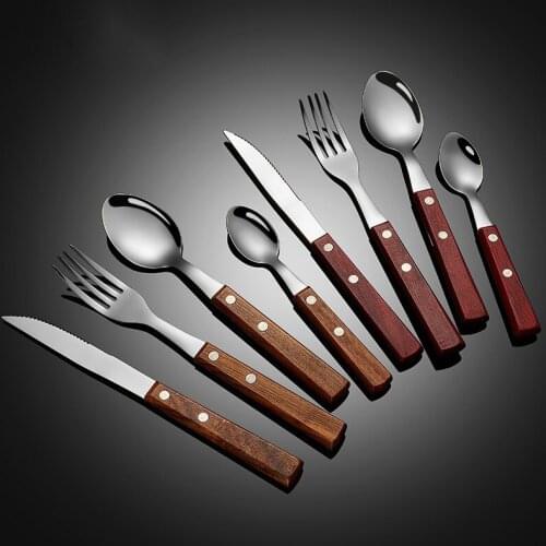 Rosewood Cutlery Set Forks Knives Spoons 24 Pcs Stainless Steel Tableware Dinner Dinnerware Set Kitchen Flatware Dropshipping