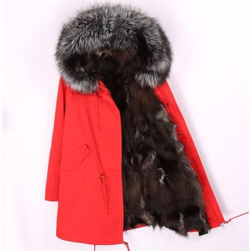 Hot sale 2020 Army Green Parka Thick Parka Plus Size Big Real Raccoon Fur Collar Hooded 100%Real Fox Fur Lining Winter Women Fur