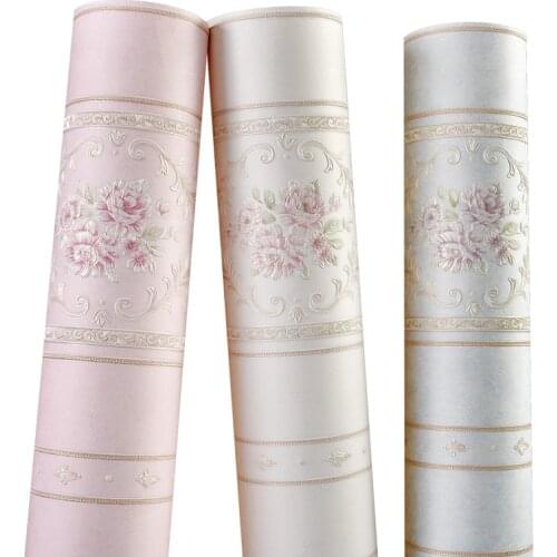 Pastoral non-woven precision pressed self-adhesive wallpaper 3D stereo vertical stripes bedroom living room TV background wall