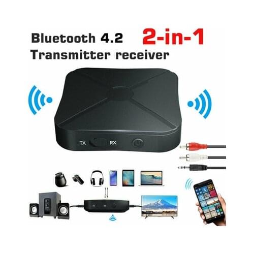 2 IN 1 Bluetooth 4.2 Receiver Transmitter Wireless Audio Adapter With 3.5MM AUX Jack RCA Stereo For Home TV MP3 PC Speaker