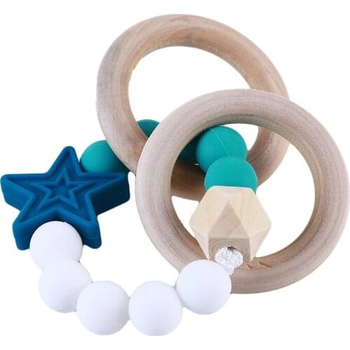Teether Bracelets Baby Wooden + Silicone Teether Crochet Chew Beads Teething Rattles Toy Teether Montessori Bracelets