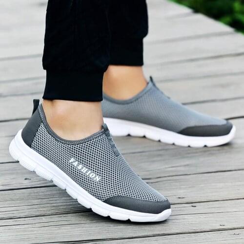 Plus Size Mesh Breathable Sneakers Men Sport Shoes Male Sports Shoes Man Running Tennis Dark Gray Deporte Trainers 2021 GMB-1926