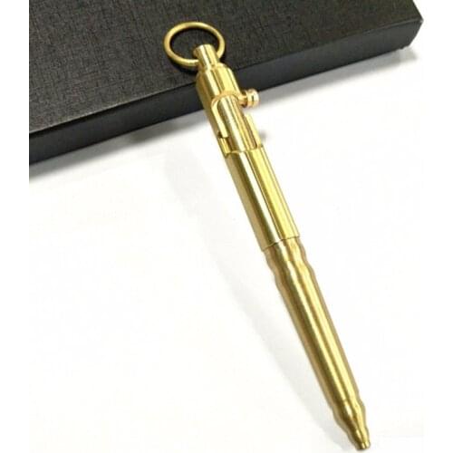 EDC Self-defense Brass Pen Hand Machine Gun Pen Creative Copper Retro Bronze Bolt Bolt Tactical Pen Hanging Ring Outdoor Pen