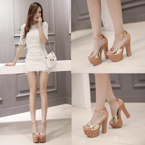 Summer new 14CM fish mouth sandals super high heels fashion nightclub waterproof platform patent leather high heels