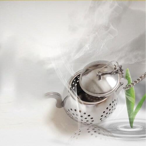 2 Pieces Teapot Shape Loose Tea Infuser Stainless Steel Leaf Tea Maker Strainer with Chain Drip Tray Herbal Spice Filter