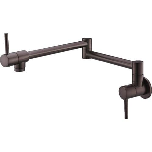 Solid Brass Pot Filler Wall Mounted Kitchen Faucet Dual Handles Double Joint Spout BLACK Kitchen Faucet New Cold water