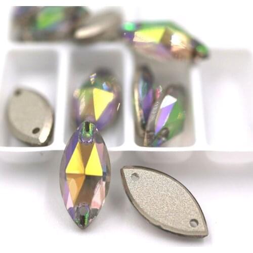 New Hot 7x15mm Leaf shape sew on rhinestones Ghost light flatback glass rhinestones for diy Wdding dress/clothing accessories