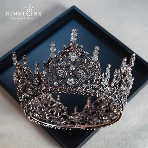 HIMSTORY Baroque Tiara Vintage Bridal Wedding Big Queen Crown Round Bronze Gold Hair Jewelry Headpiece Women Party Accessories