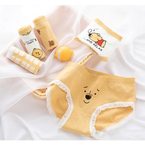 Glowing Future Cute Bear Lace Kawaii Lingerie Underwear Women Pure Cotton Panties Japanese Style Cartoon Girls Pack of Panties