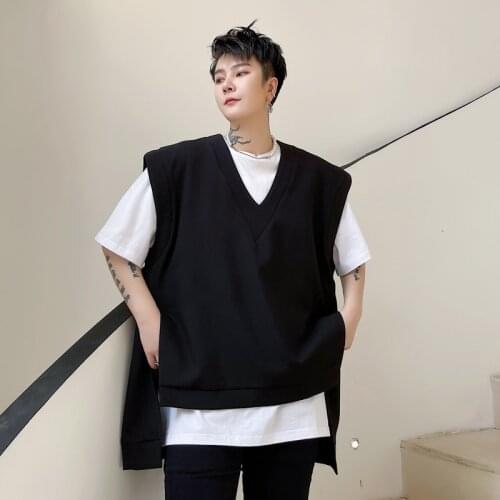 Summer Korean versatile mens loose V-neck sleeveless T-shirt youth fashion mens solid color vest Pullover vest coat