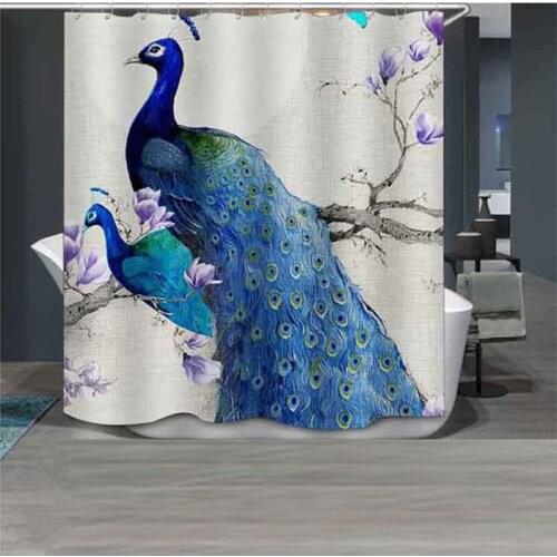 Multi-size Peacock Bathroom Shower Curtain Polyester Waterproof Quick Dry Deer Printing Shower Curtain With 12pcs Hook