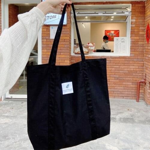 Retro Women Canvas Handbag Simple Solid Color Female Shoulder Bag Reusable Grocery Tote G5AE