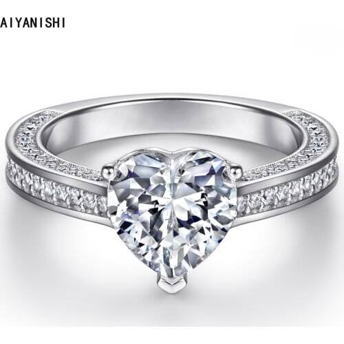 AIYANISHI Luxury 925 Sterling Silver Engagement Ring for Women White Gold Color Heart Rings 2021 Wedding Trend Female Jewerly
