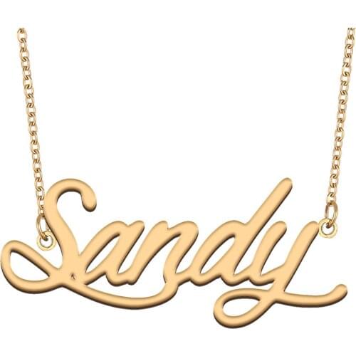 Sandy Name Necklace for Women Stainless Steel Jewelry 18k Gold Plated Nameplate Pendant Femme Mother Girlfriend Gift