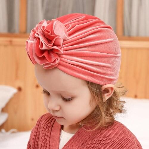 1pcs Velvet Baby Girls Hat Children Pleated Flower Indian Cap Autumn Winter Beanies Suede Hair Accessories Newborn Photo Props