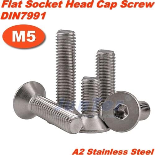 100pcs/lot M5(5mm) A2 Stainless Steel Flat Socket Head Cap Screws DIN7991