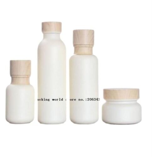 110ml frosted glass bottle with white/wooden shape pump lid for serum/lotion/emulsion/foundation cosmetic packing skin care