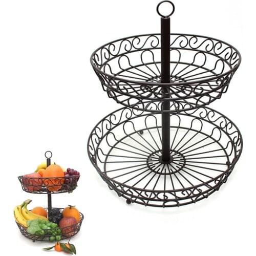 2 Tier Household Black Fruit Basket Holder Decorative Tabletop Bowl Stand for Vegetables Snacks Products Home Desk Decoartions