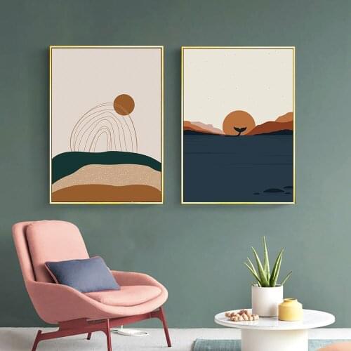 Abstract Painting Sunrise Canvas Poster Sea Whale Wall Art Prints Vintage Sun Rainbow Print Boho Poster Wall Pictures Home Decor