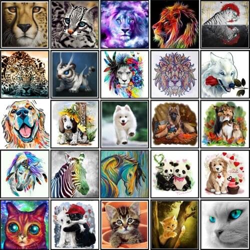 5D DIY Diamond Painting Animal Cat Tiger Dog Embroidery Mosaic Stickers Home Decoration Handmade Wall Stickers Christmas Gifts
