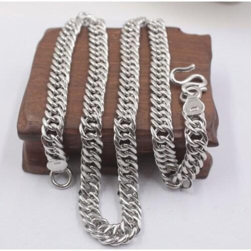 Solid Sterling S925 Silver Necklace Men Luck Curb Tank Chain Link Necklace 22inches 9mmW 88.37g