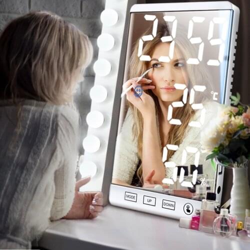 6 Inch LED Mirror Alarm Clock Wall Digital Humidity Display USB Output Button Touch Digital Table Clock Living Room Accessories