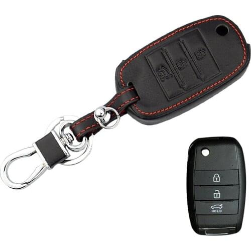 Leather Key Case Cover Bag Keychain Flip Folding Key 3 Buttons For KIA KX5 Rio Sportage QL ceed Sorento cerato K2 K3 K4 K5