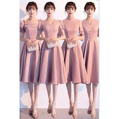 Bridesmaids Dresses Vintage V-Neck Short Pearls Jersey Knee-Length A-Line Luxury Elegant Fashion Women Wedding Party Gown E742