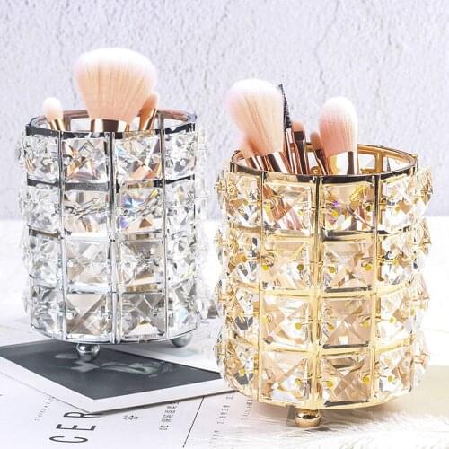 Europe Metal Pen Holder Eyebrow Pencil Makeup Organizer Bead Crystal Jewelry Storage Box Pencil Holder Desk Accessories