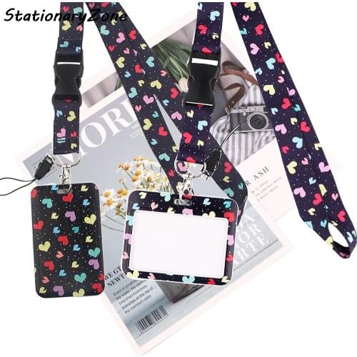 JY051 Cartoon love Buckle Lanyards Id Badge Holder Keychain ID Card Pass Gym Mobile Badge Holder Kawaii Lanyard Key Holder